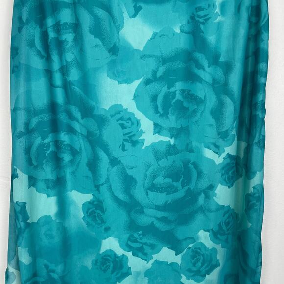 Something New Maxi Skirt S Teal Blue Floral Ruffle Mesh Fairy Mermaid Leg Slit - Picture 6 of 13